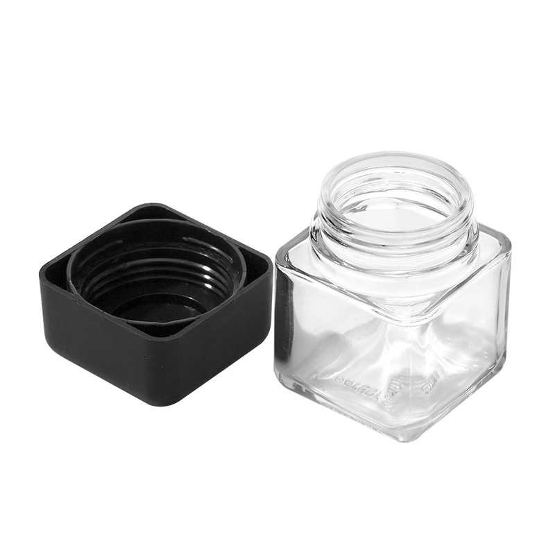   3 ounce capacity, square-shaped Clear glass bottle (ideal for child-resistant packaging)
