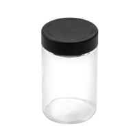 5 ounce V2 flush mount, child-resistant packaging, transparent glass base, cylindrical design.