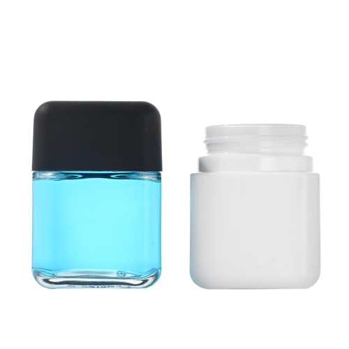 3 ounce capacity, square-shaped white glass bottle ( child-resistant packaging)